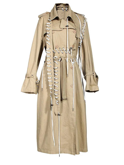 Khaki Womens Casual Trench Jacket - Premium Cotton Blend