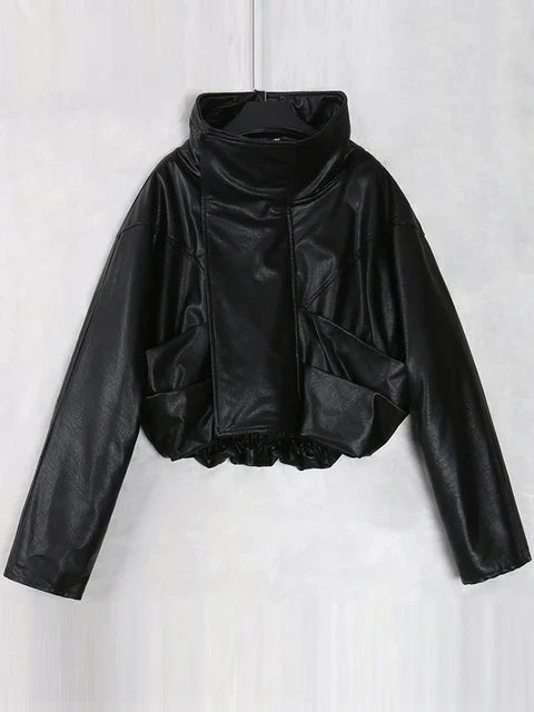 Chic Black Faux Leather Womens Autumn Jacket