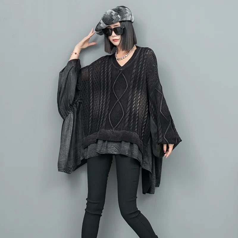 Black Knitted Pullover for Women One Size