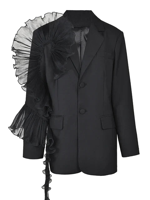 Elegant Black Loose Blazer for Women Premium Cotton Polyester Blend