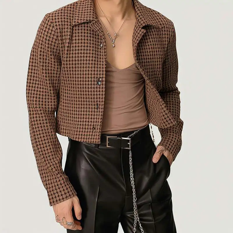 Brown Plaid Blazer for Men Premium Cotton Blend