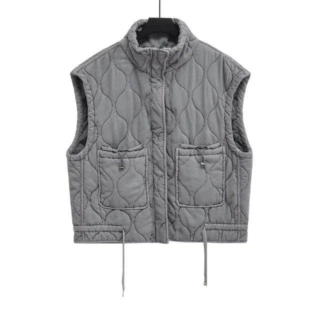 Stylish Gray Cotton-Polyester Blend Autumn Vest for Women