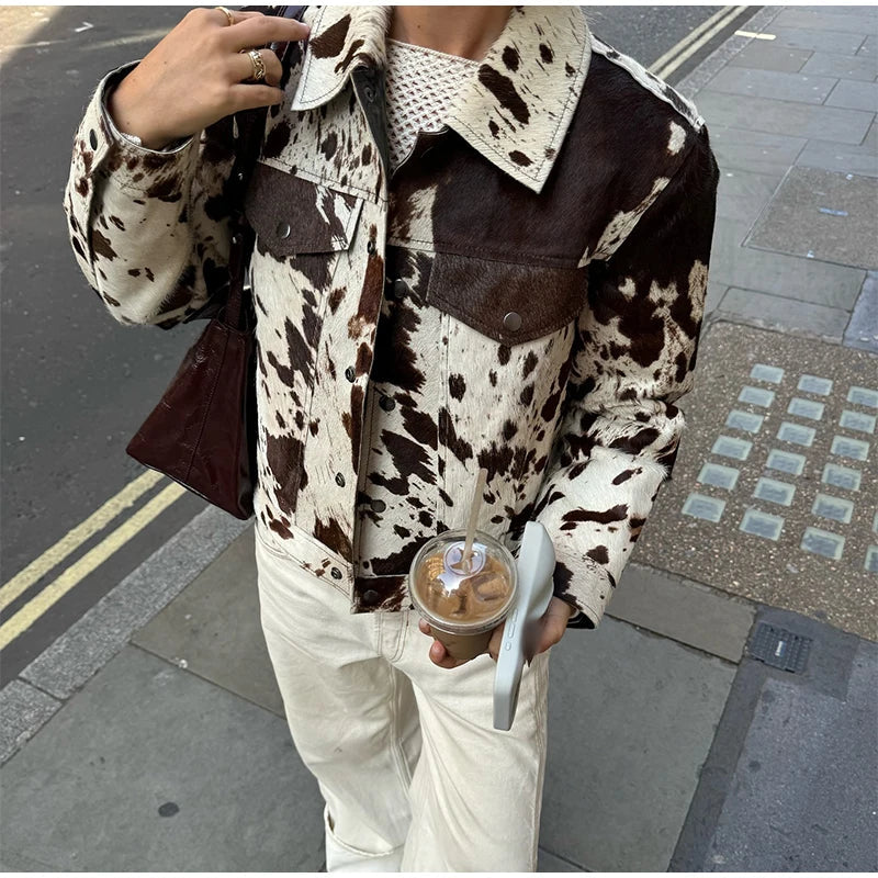 Brown Casual Printed Jacket for Women