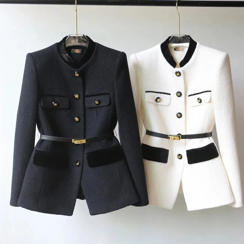 Chic Womens Premium Blazer Coat in Black & White