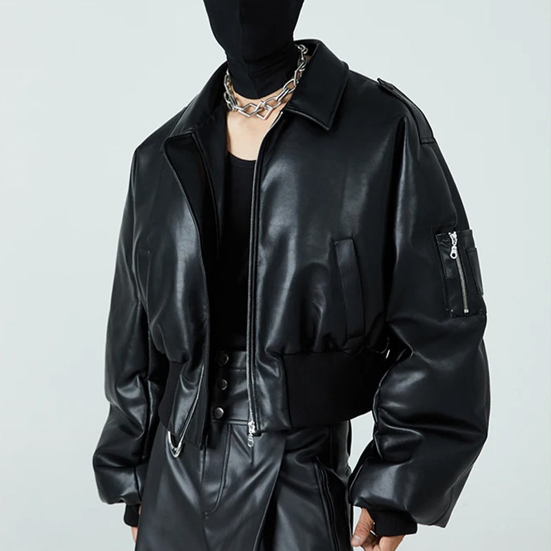 Casual Bomber Jacket Mens Black Premium Faux Leather Cotton Blend