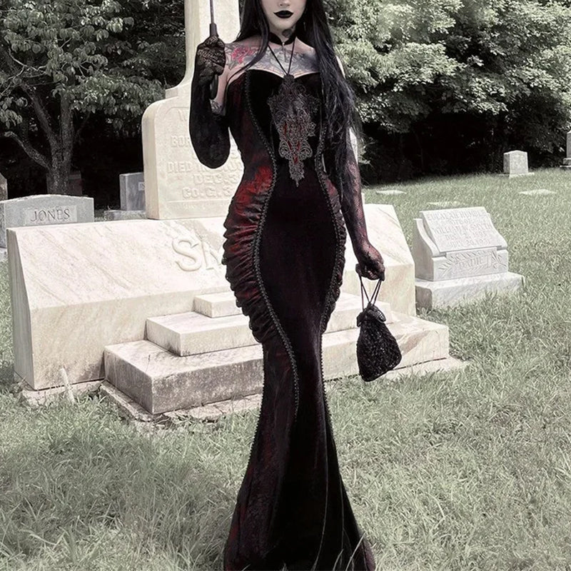 Elegant Gothic Style Womens Cotton Polyester Blend Dress