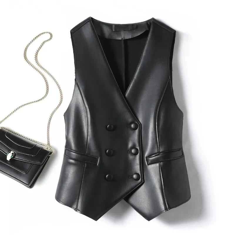Black Faux Leather Vest for Women - Limited Edition