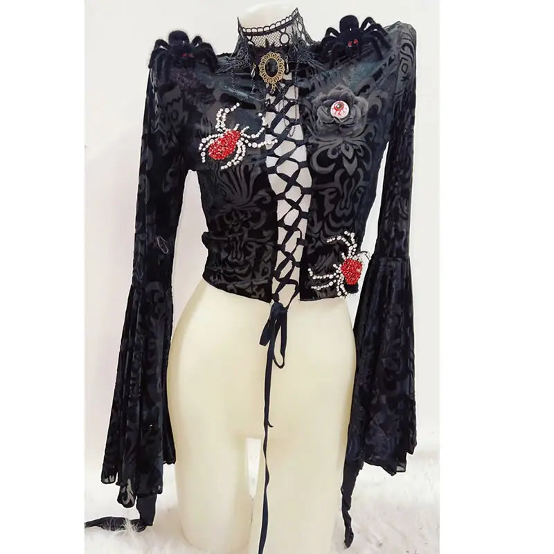 Gothic Style Womens Top in Black Premium Cotton Polyester Blend