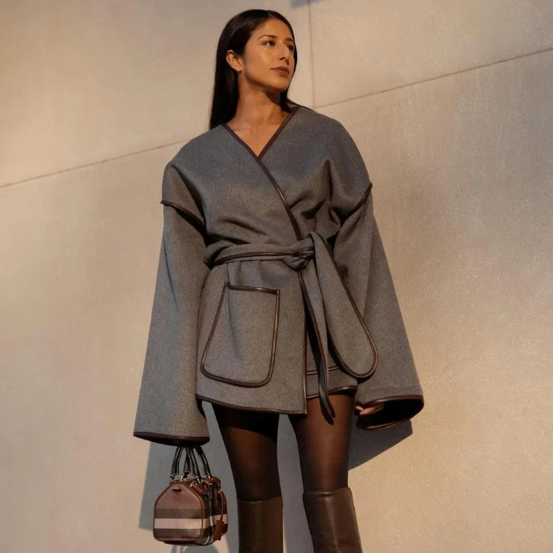 Gray Premium Belted Jacket for Women