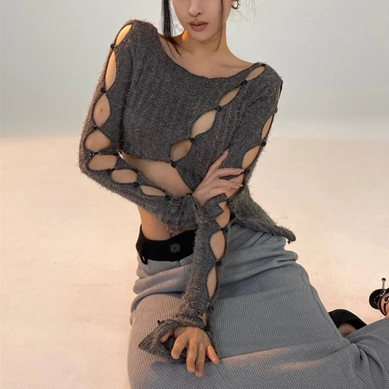 Gray Premium Knitted Pullover for Women