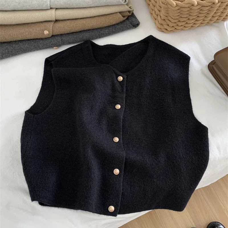 Womens Premium Sleeveless Cardigan - Elegant Cotton Polyester Blend