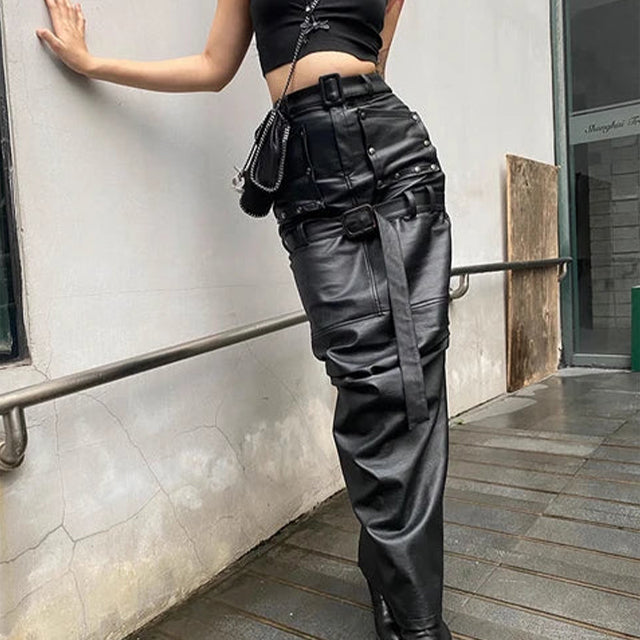 Chic Black Faux Leather Womens Skirt