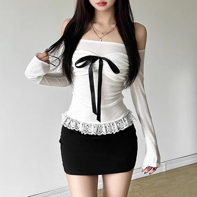 Chic White Cotton Blend Womens Blouse