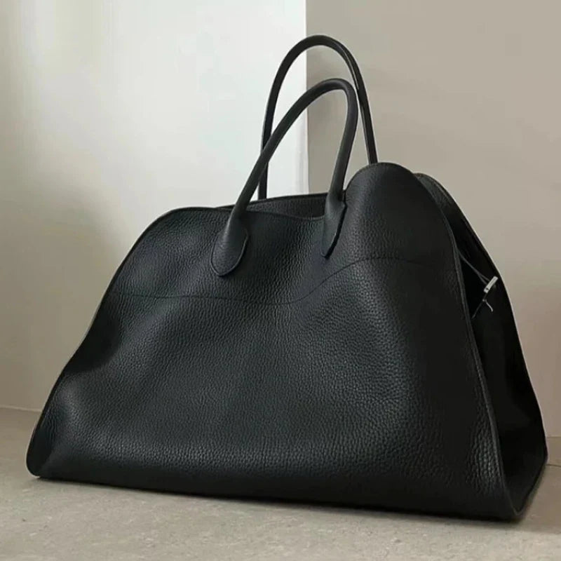 Premium Leather Womens Travel Bag - Black