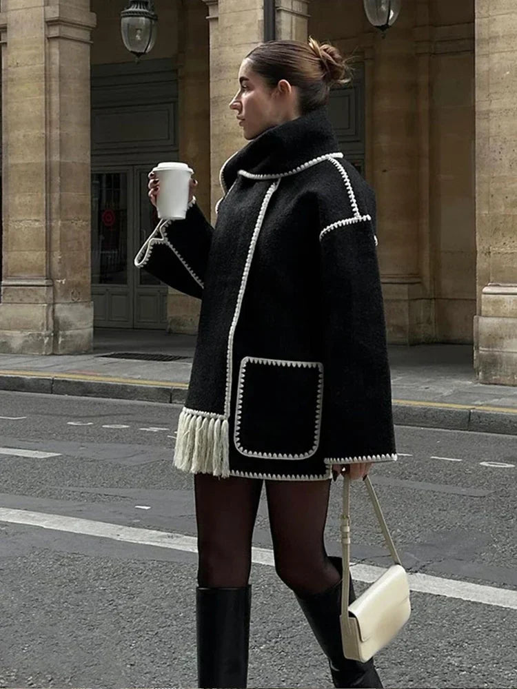 Elegant Womens Belted Overcoat in Premium Cotton-Poly Blend
