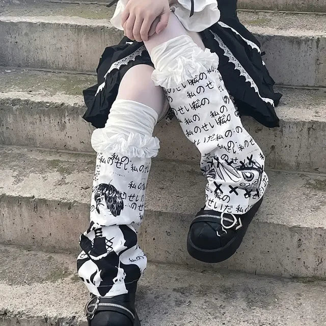 White Cotton and Polyester Leg Warmers for Women