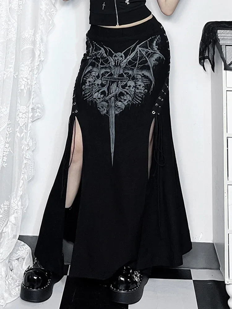 Limited Edition Gothic Midi Skirt in Black - Premium Cotton/Polyester Blend