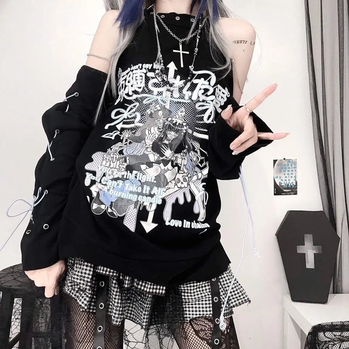 Gothic Style Womens Cotton Polyester Pullover