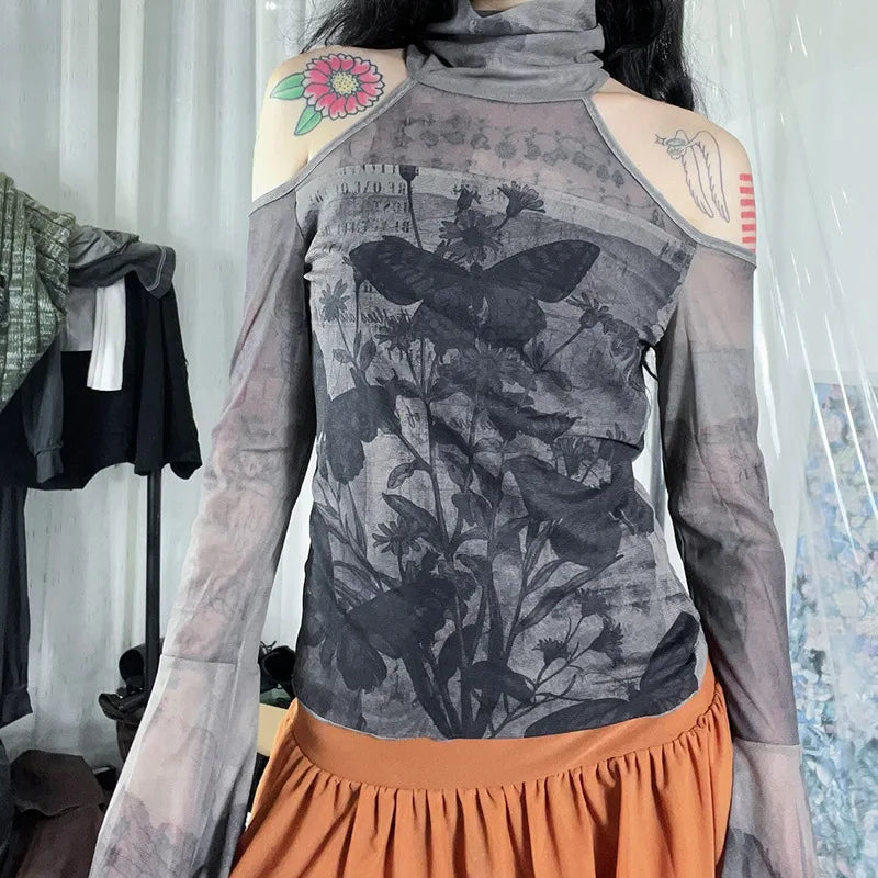 Gothic Top for Women in Gray Premium Cotton Polyester Blend