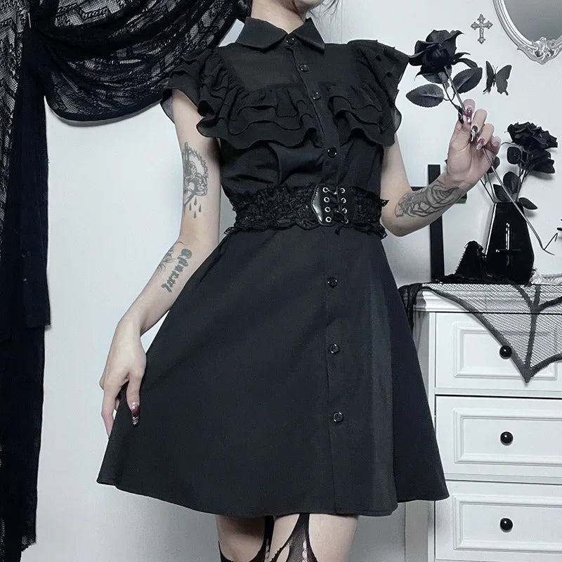 Chic Black Gothic Womens Dress - Premium Cotton & Polyester Blend