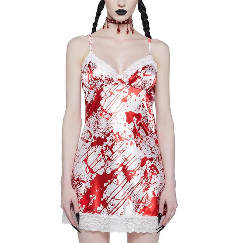 Gothic Red Cotton Polyester Dress for Women
