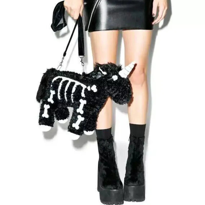 Limited Edition Gothic Unicorn Plush Cotton Blend Bag 40cm Black