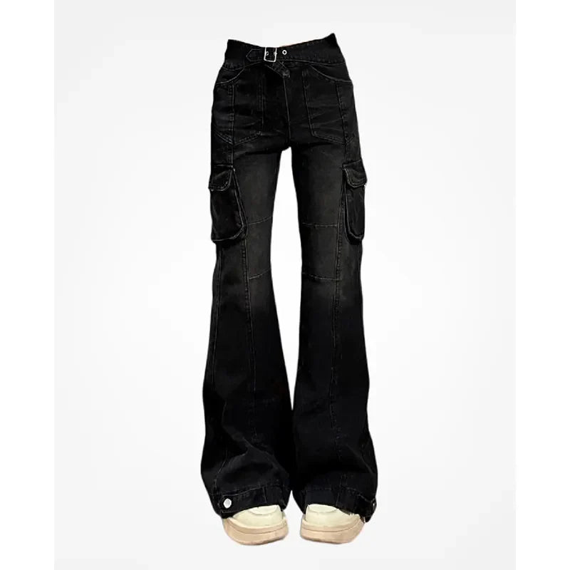 Black Retro Cotton Polyester Womens Pants