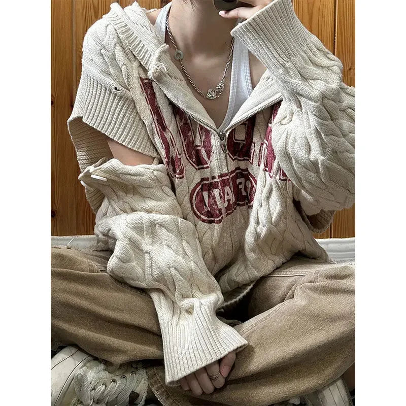 Beige Knit Womens Cardigan Premium Cotton Polyester Blend