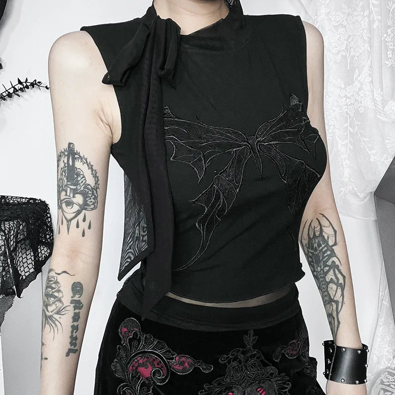 Gothic Style Womens Tank Top Black Premium Cotton Polyester Blend