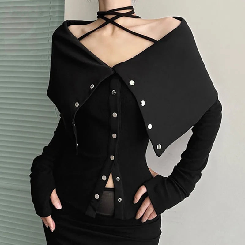 Elegant Black Long Sleeve Womens Top