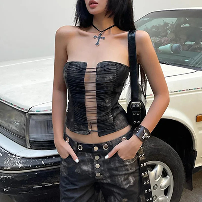 Black Bandage Womens Top Premium Cotton Polyester Blend