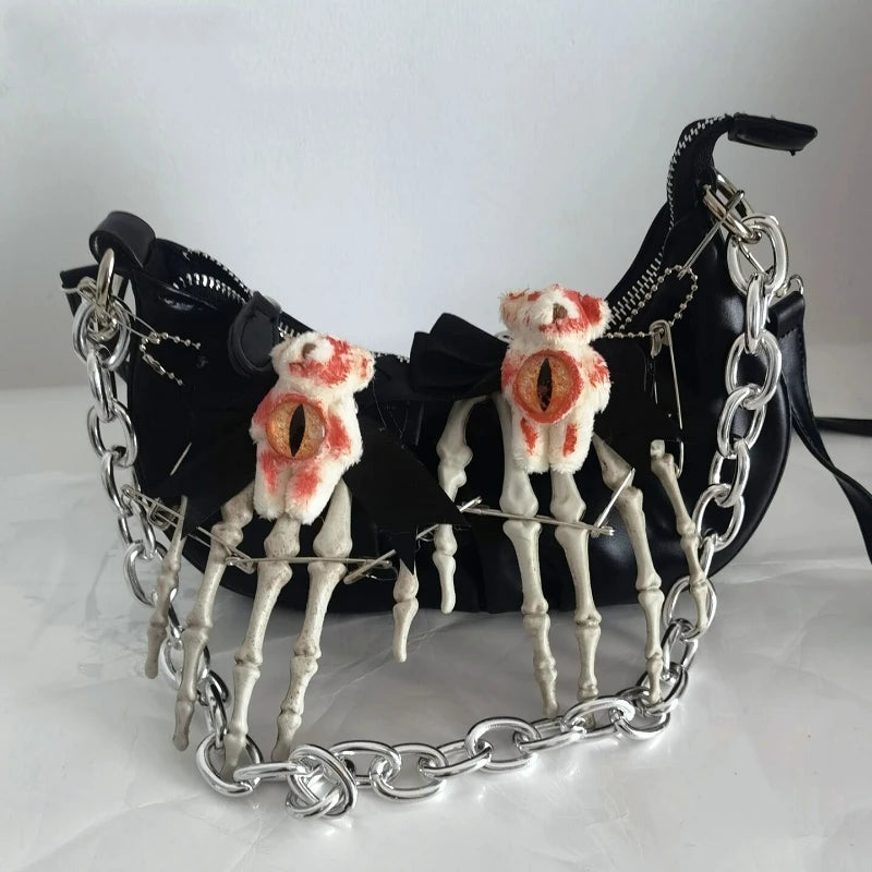 Limited Edition Gothic Black Womens Faux Leather Cotton Blend Bag