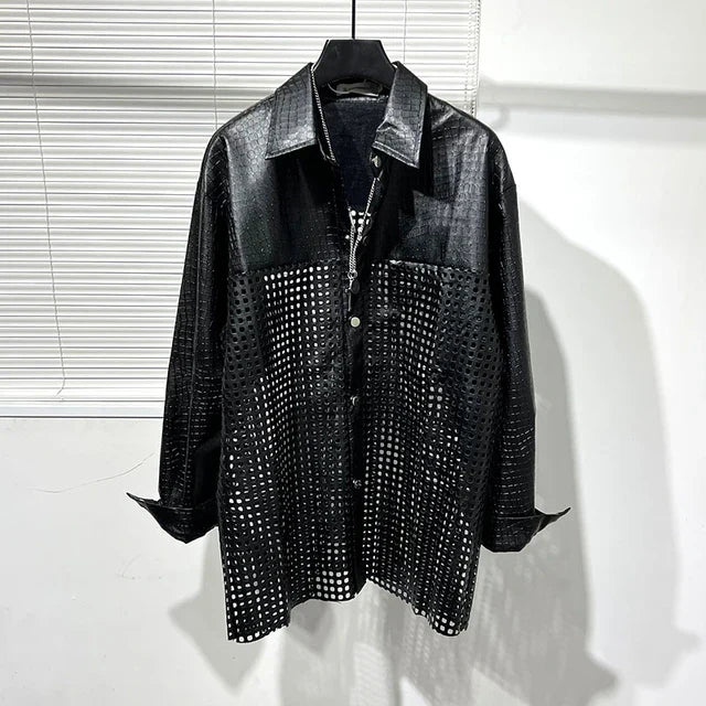 Premium Faux Leather Mens Shirt - Black