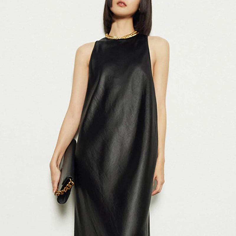 Black Faux Leather Womens Short Dress