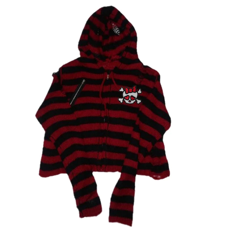 Womens Knitted Skull Hoodie in Premium Cotton Blend