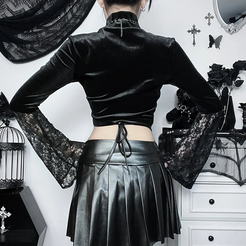 Black Gothic Womens Top Cotton Polyester Blend