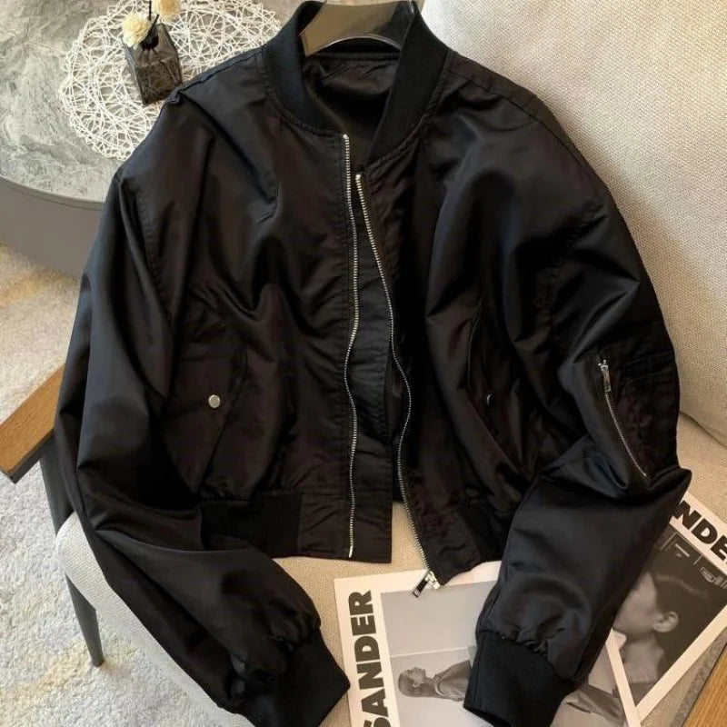 Chic Black Womens Bomber Jacket