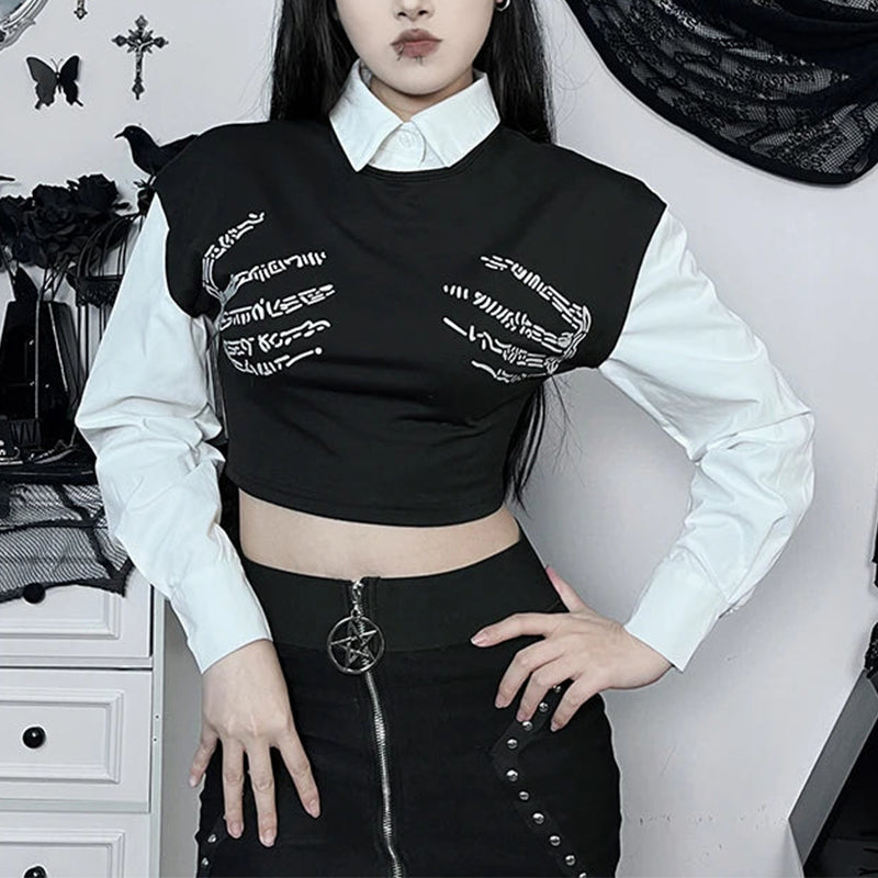 Black Cotton/Polyester Blend Womens Crop Top