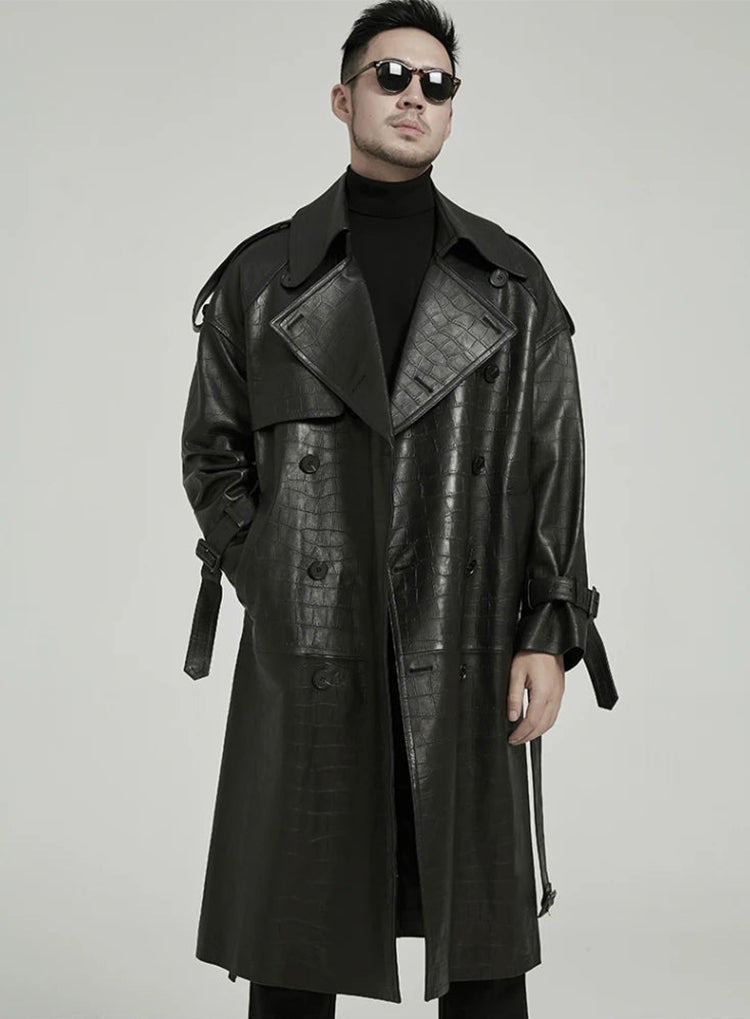 Premium Black Leather Trench Jacket