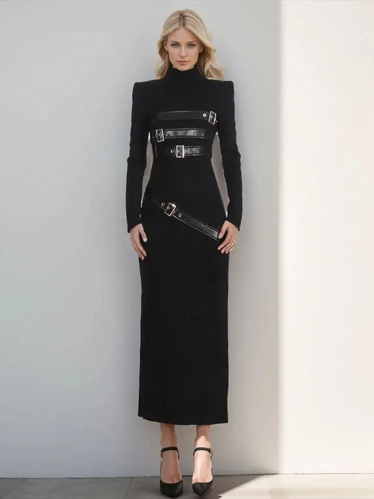 Elegant Black Cotton/Polyester Womens Dress
