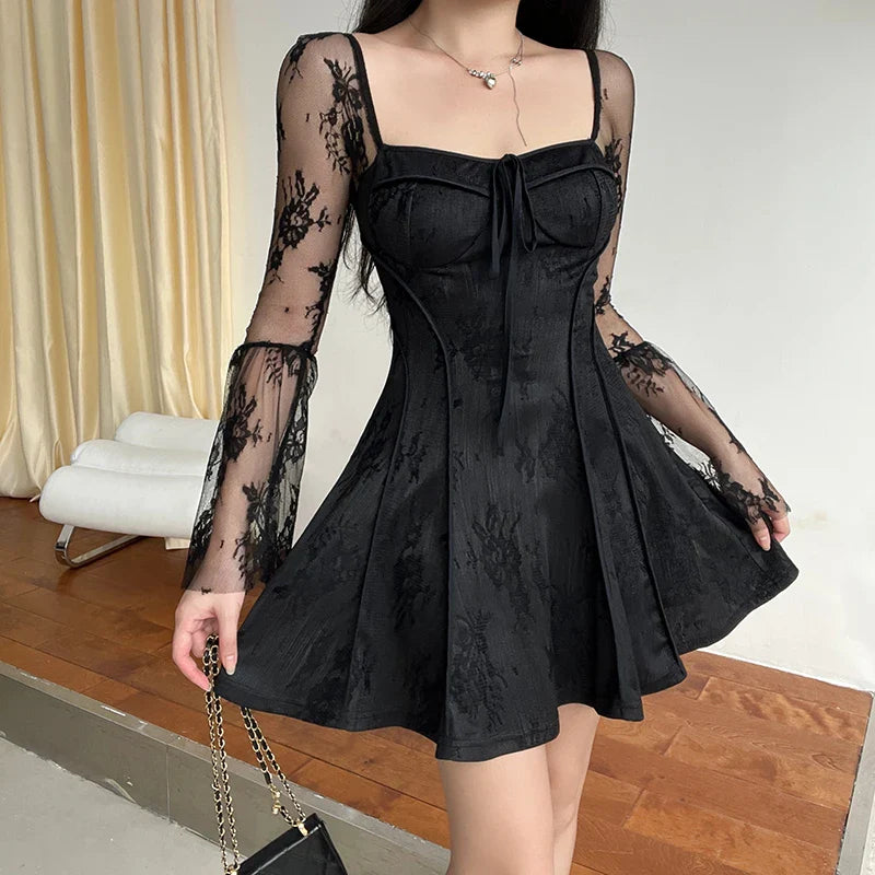 Elegant Gothic Black Flare Dress