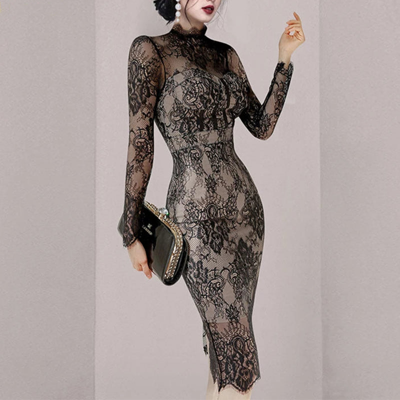 Black Elegant Womens Cotton Polyester Dress