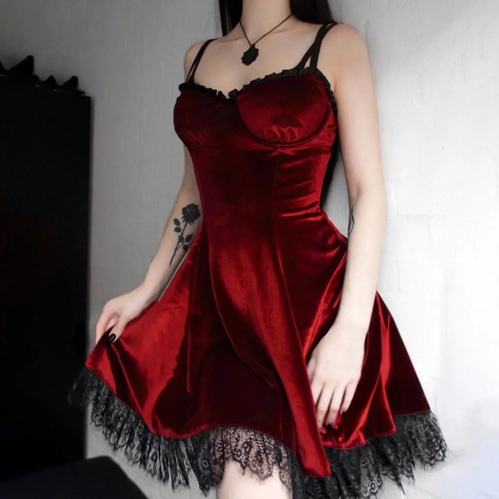 Elegant Velvet Womens Dress in Red Premium Cotton Blend