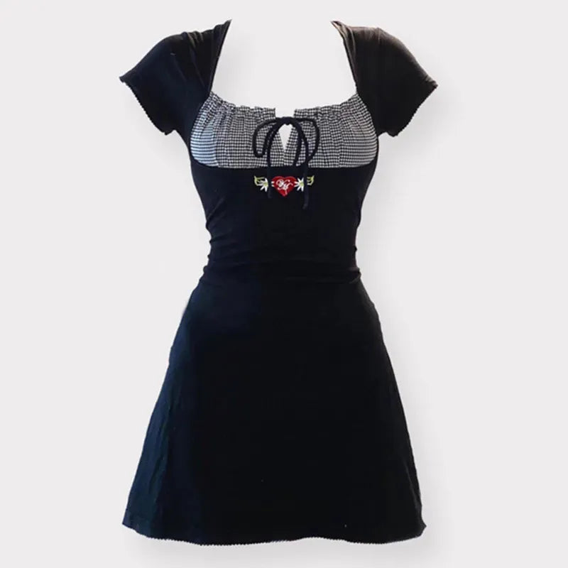 Elegant Black Vintage Cotton-Polyester Blend Womens Dress