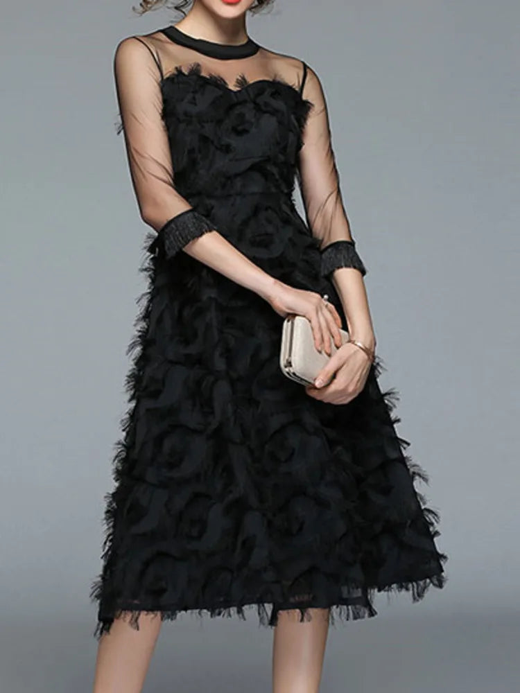 Elegant Black Cotton & Polyester Blend Womens Dress