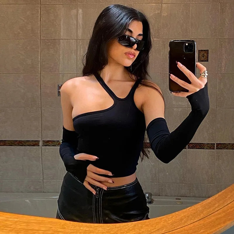 Elegant Black Womens Cotton-Polyester Blend Top