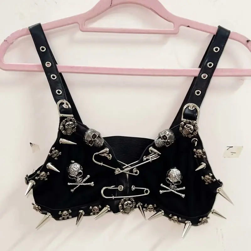 Chic Gothic Faux Leather Cotton Blend Womens Top