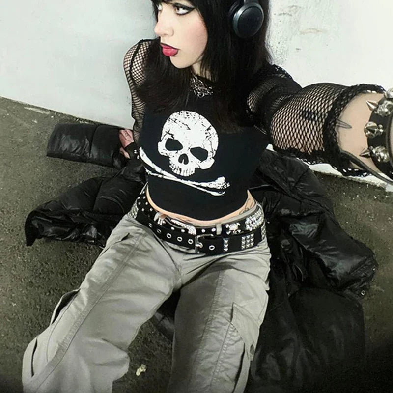 Premium Skull Pattern Womens Black Top