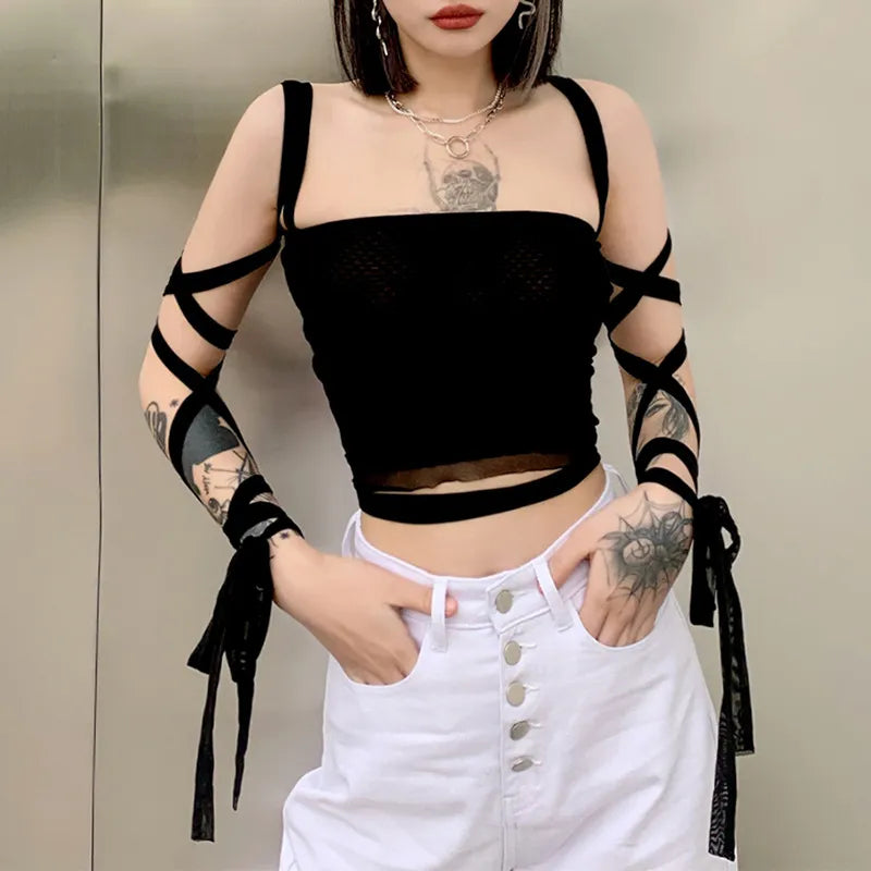 Black Mesh Womens Top Premium Cotton Polyester Blend