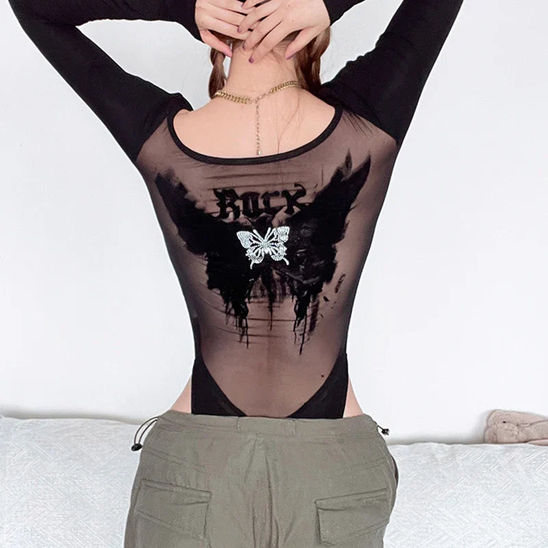 Elegant Black Gothic Bodysuit for Women